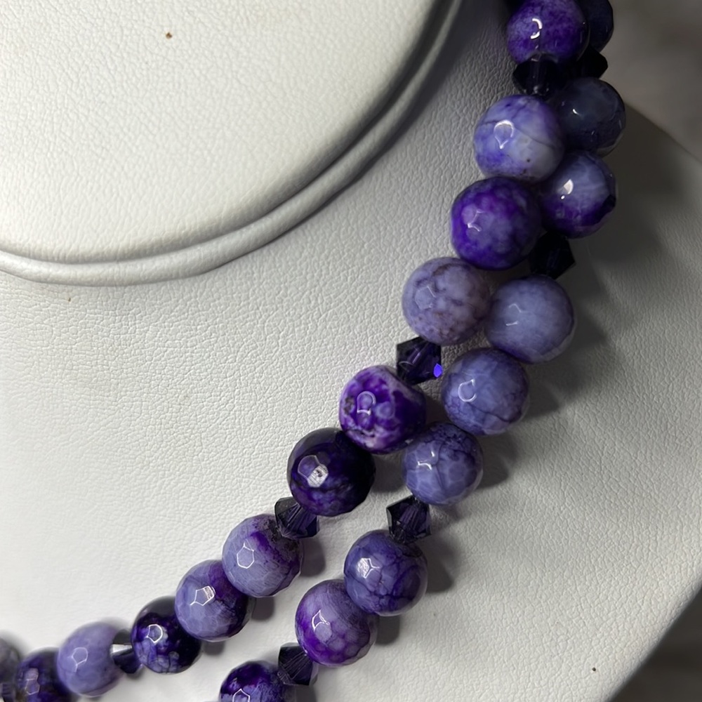 Purple Chalcedony Natural Stone and Sterling Silver Bead Necklace - Picture 3 of 12